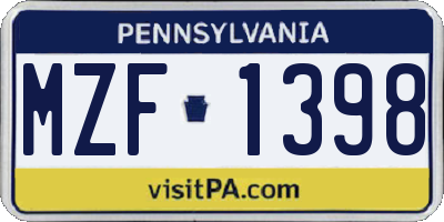 PA license plate MZF1398