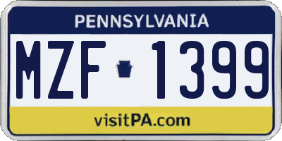 PA license plate MZF1399
