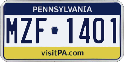 PA license plate MZF1401