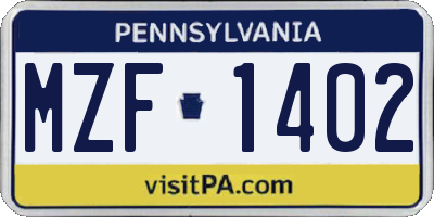PA license plate MZF1402