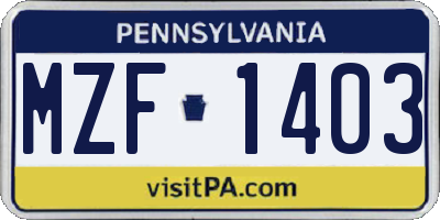 PA license plate MZF1403