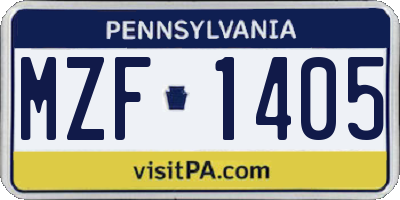 PA license plate MZF1405