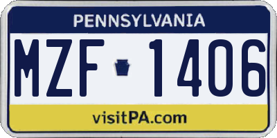PA license plate MZF1406
