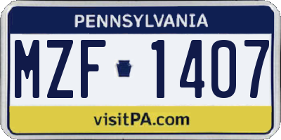 PA license plate MZF1407