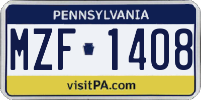 PA license plate MZF1408
