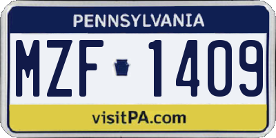 PA license plate MZF1409