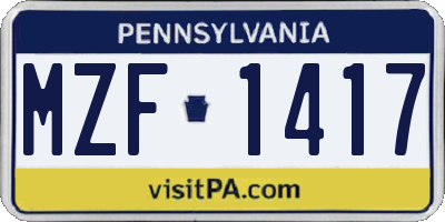 PA license plate MZF1417