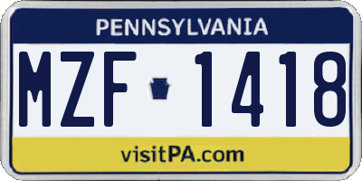 PA license plate MZF1418