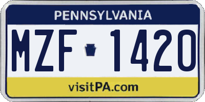 PA license plate MZF1420