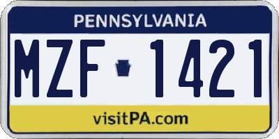 PA license plate MZF1421