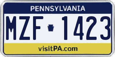 PA license plate MZF1423