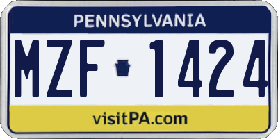 PA license plate MZF1424