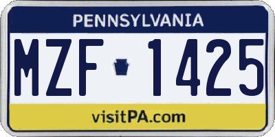 PA license plate MZF1425