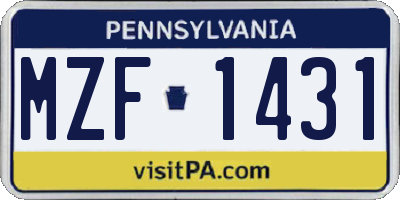 PA license plate MZF1431