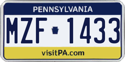 PA license plate MZF1433