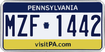 PA license plate MZF1442