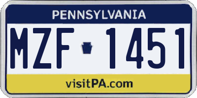 PA license plate MZF1451