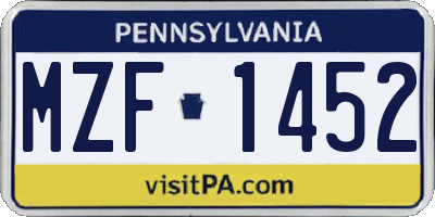 PA license plate MZF1452