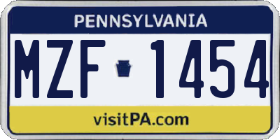 PA license plate MZF1454