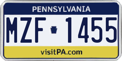 PA license plate MZF1455