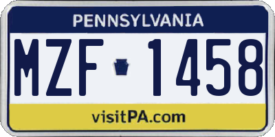 PA license plate MZF1458