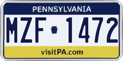 PA license plate MZF1472