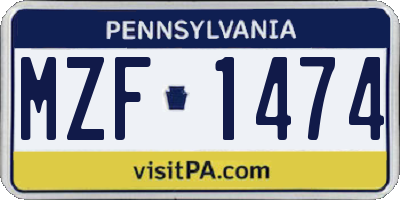 PA license plate MZF1474