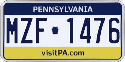 PA license plate MZF1476