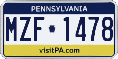 PA license plate MZF1478