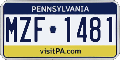 PA license plate MZF1481