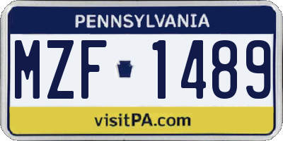 PA license plate MZF1489