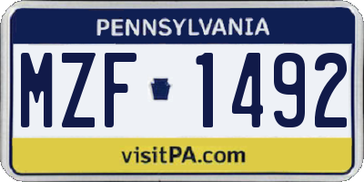 PA license plate MZF1492