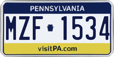 PA license plate MZF1534