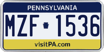 PA license plate MZF1536