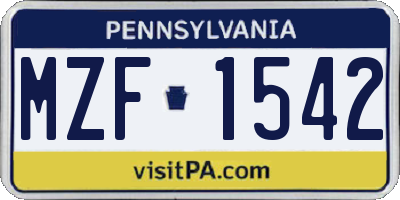 PA license plate MZF1542