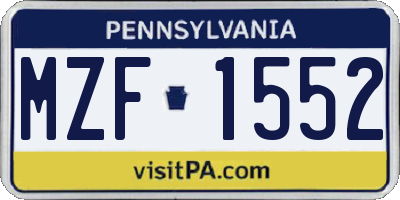 PA license plate MZF1552