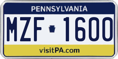 PA license plate MZF1600
