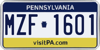 PA license plate MZF1601