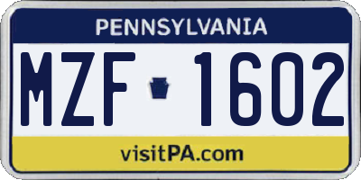 PA license plate MZF1602