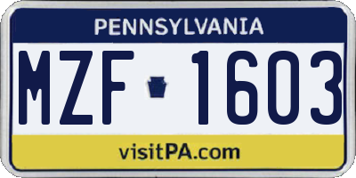 PA license plate MZF1603