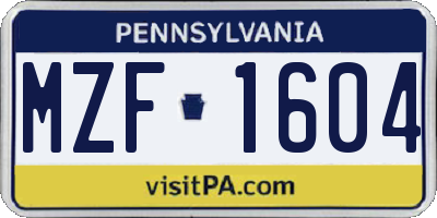 PA license plate MZF1604