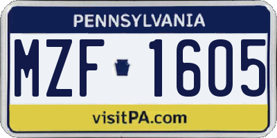 PA license plate MZF1605