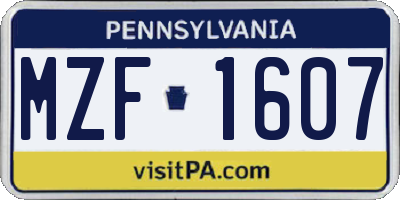 PA license plate MZF1607