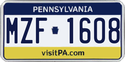 PA license plate MZF1608