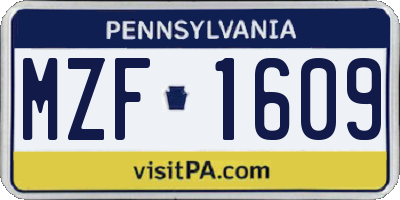 PA license plate MZF1609