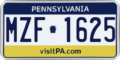 PA license plate MZF1625
