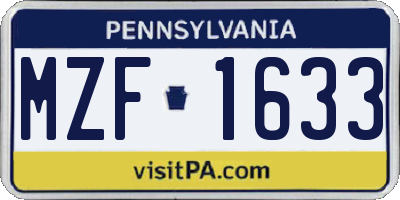 PA license plate MZF1633