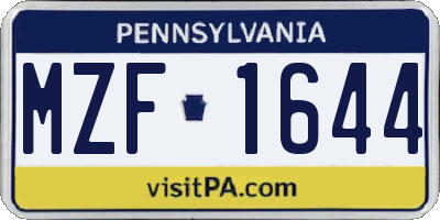 PA license plate MZF1644