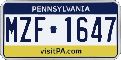 PA license plate MZF1647
