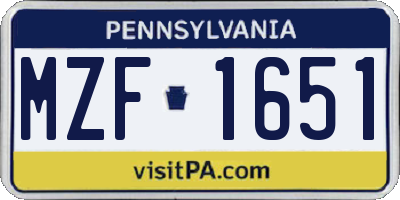 PA license plate MZF1651